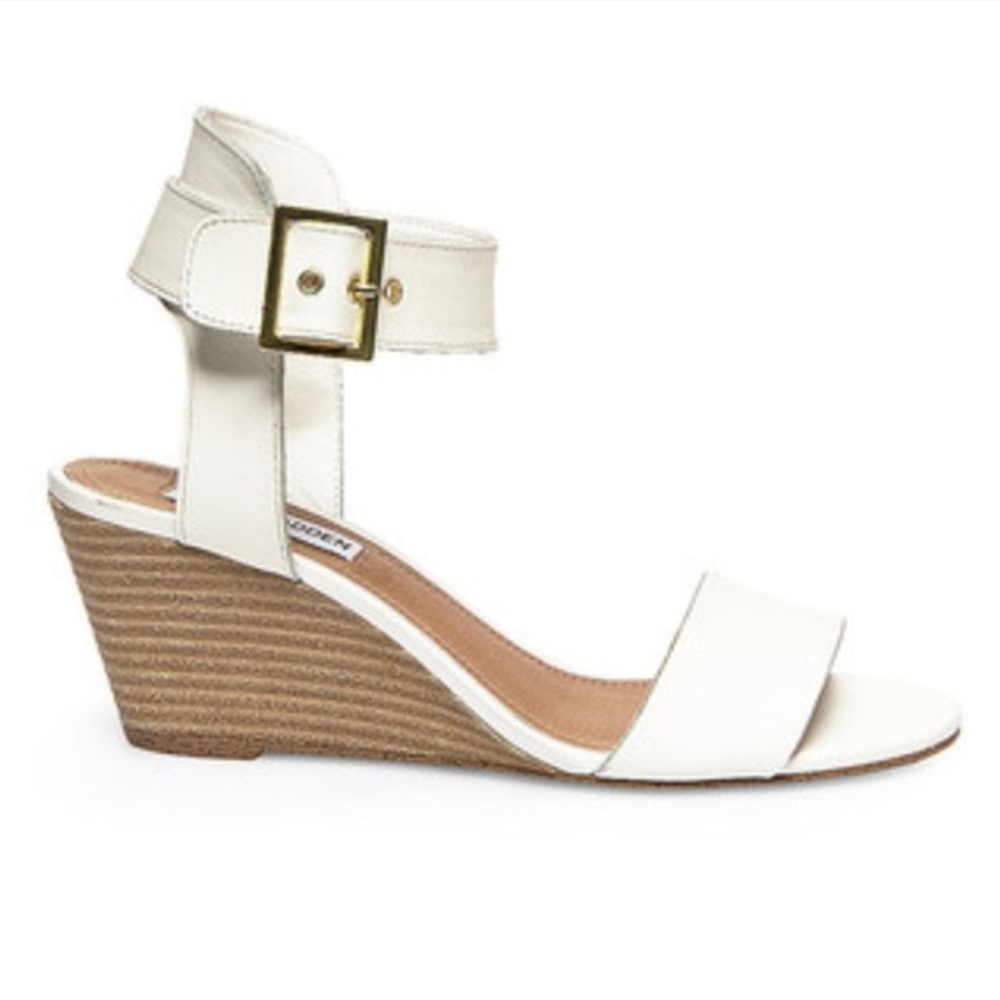 Steve Madden NVRSTP white leather wedge sandal